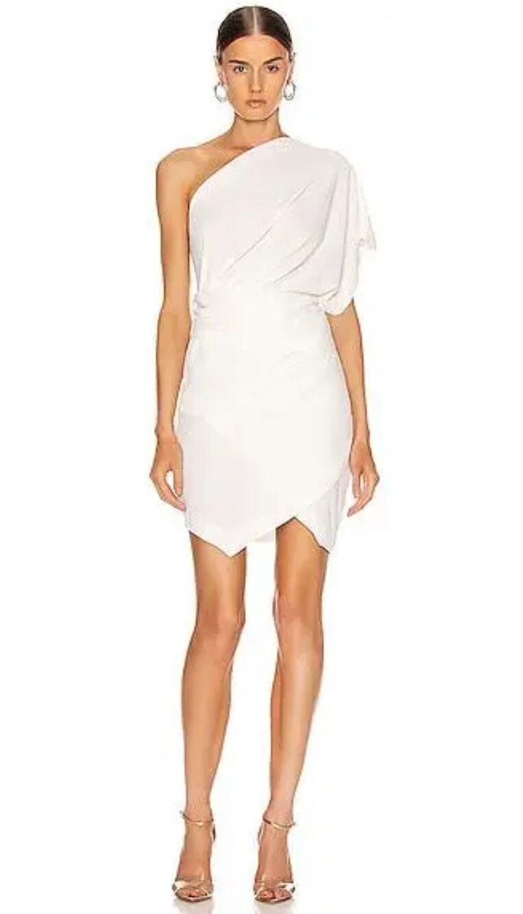 New IRO Ferila One Shoulder Chalk White Mini Cocktail Dress Structural Size 36 4